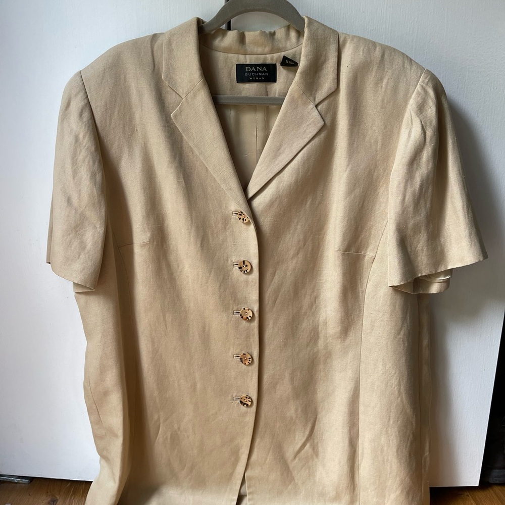 Dana Buchman Tan Button Down Shirt with Notched Lapels